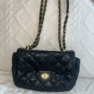 Versace Jeans Couture Black Quilted Leather Crossbody Bag Gold Chain Strap